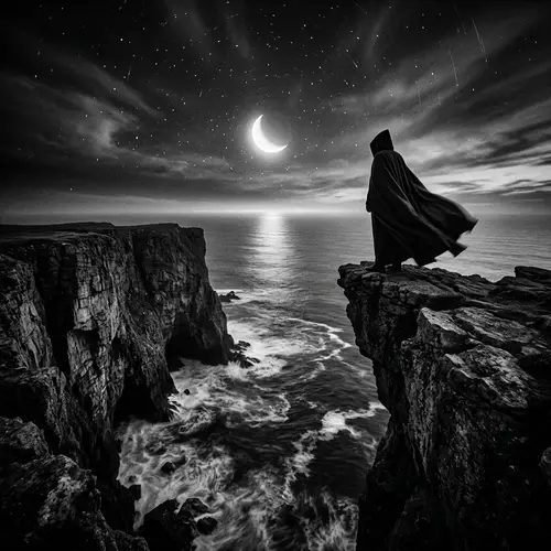 Enchanting Moonlit Cliff Photography | Mystical Scene in Monochrome