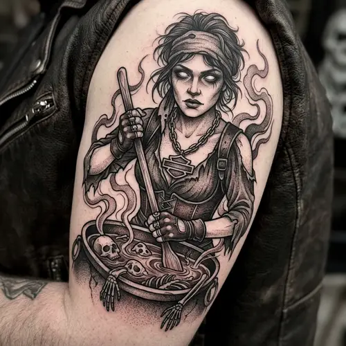 Mysterious Wench Tattoo Design with Skeletons - Unique Ink Art