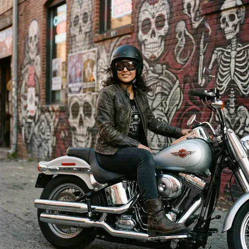 Attractive Woman on Harley Davidson Motorcycle | Edgy Skull Motifs