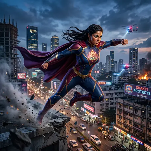 Dynamic Female Superhero | South Asian Woman with Vibrant Costume