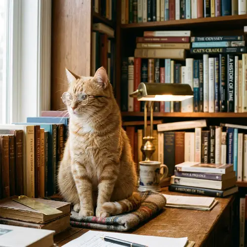 Furry Orange Tabby Cat with Spectacles | Literary Enthusiast's Home