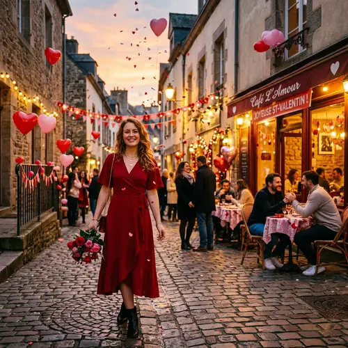 Chic Red Dress Amid Romantic Valentine's Day Decorations