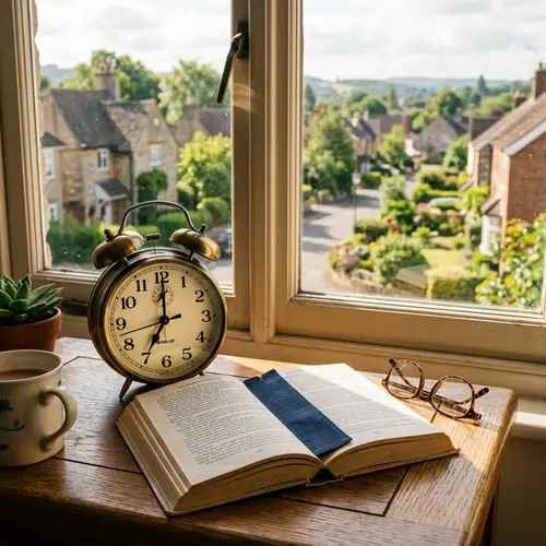 Classic Analog Alarm Clock on Oak Wood Table | Morning Scene