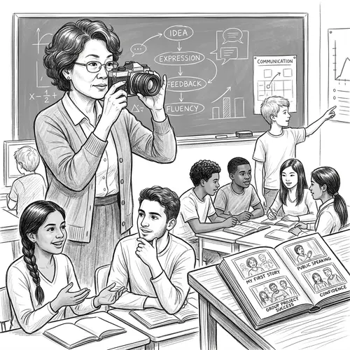 Captivating Classroom Sketch: Diverse Students Engaged in Active Learning