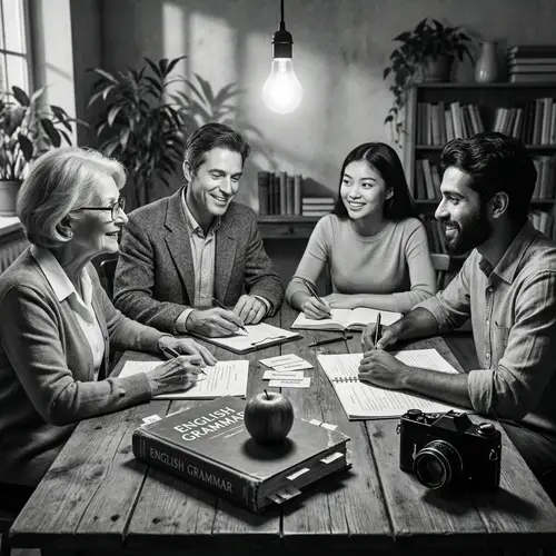 Engaging English Teaching Scene with Grammar Book and Vintage Camera