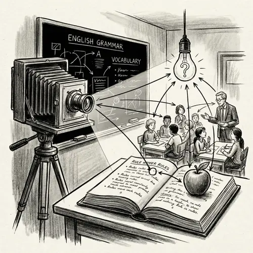 Vintage English Teaching Scene | Symbols of Knowledge