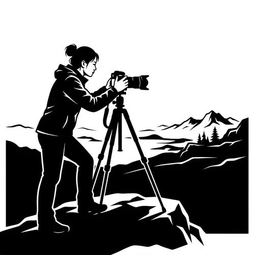 Asian Female Photographer Setting Up Camera for Distant View