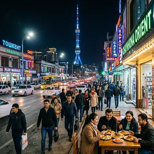 Night Life in Tashkent: Neon Signs, Diversity, and Plov Delights