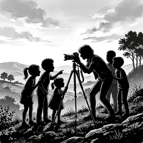 Silhouette Illustration of Female Photographer with Children