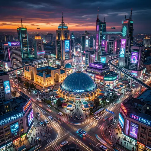 Futuristic Cyberpunk Cityscape of Imaginary Tashkent | Neon Lights