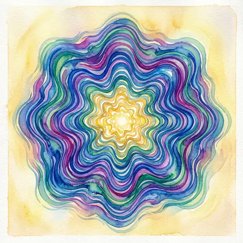 Abstract Sound Waves Watercolor Painting in Blues, Purples, Greens