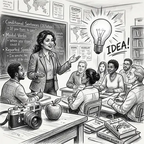 Diverse English Learning Scene with Passionate Latina Teacher