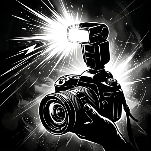 Canon-Style Camera Silhouette Illustration with Flash