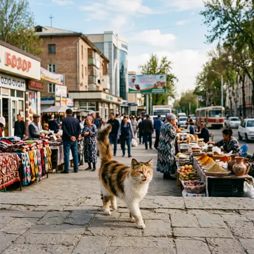 Multicolored Cute Cat Walking in Tashkent | City Charm