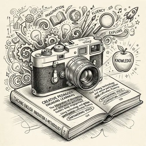 Vintage Camera on Open Book With English Teaching Passages