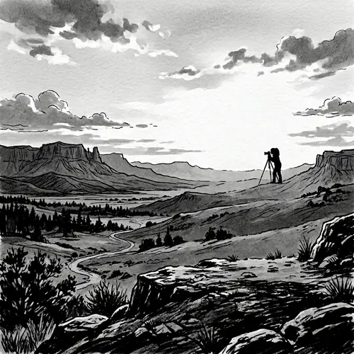 Silhouette Drawing of Hispanic Female Photographer Taking Picture