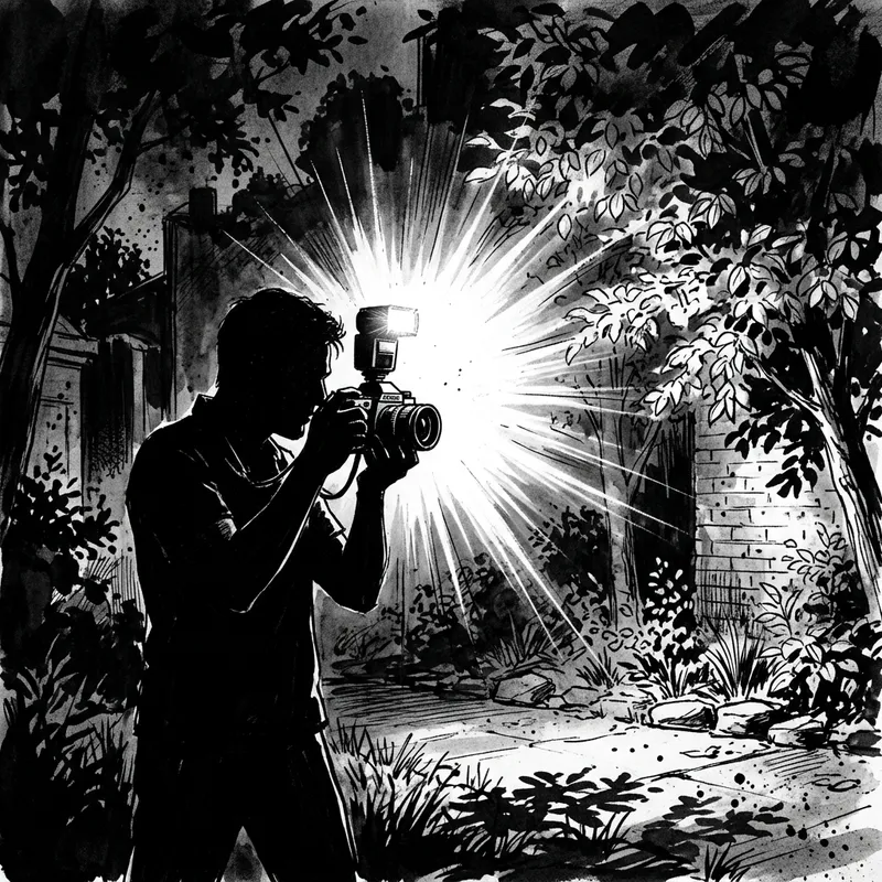 Camera Flash Drawing Silhouette | Brightly Illuminated Scene Camera Flash Drawing Silhouette | Brightly Illuminated Scene