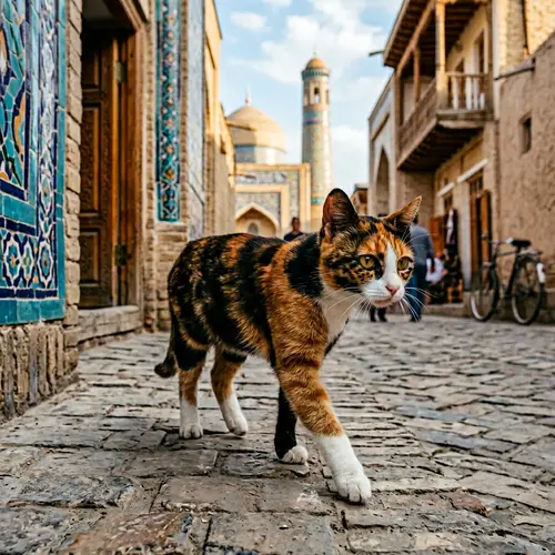 Three-Colored Cat Roaming Around Tashkent