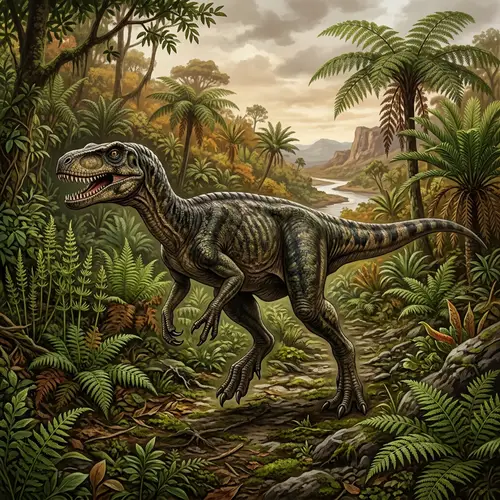 Detailed Herrerasaurus Illustration in Late Triassic Period