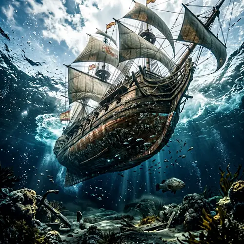 Galleon Ship Underwater View from the Ocean