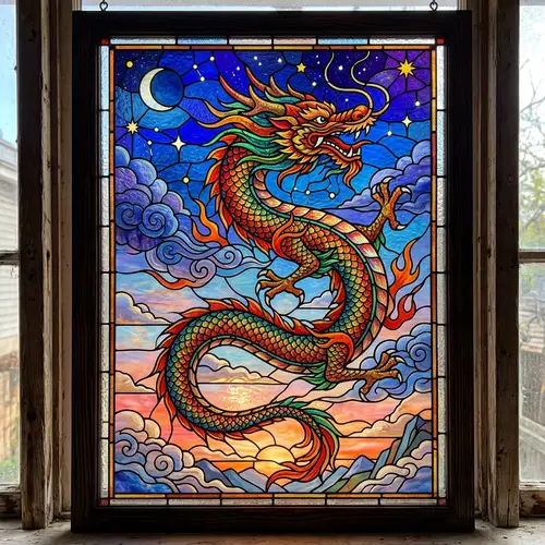 Traditional Chinese Dragon Stained Glass Art | Mythical Symbol