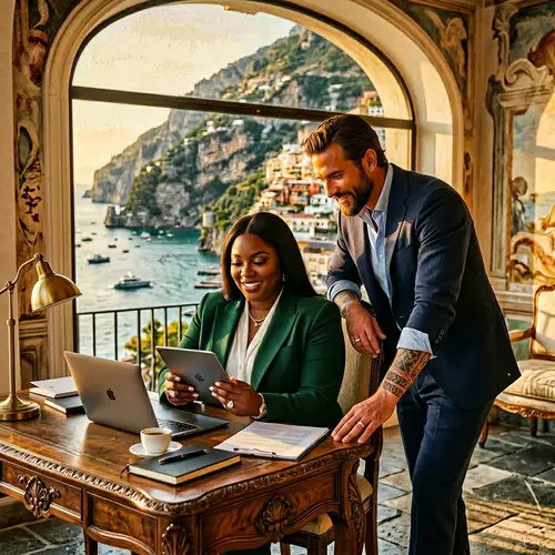 Elegant Plus-Size African American Woman & Husband in Italian Villa