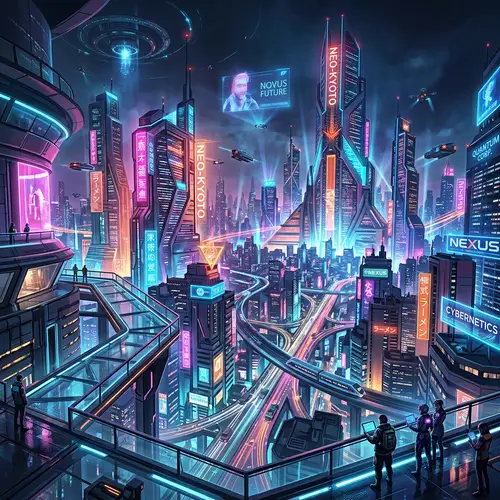 Futuristic Cityscape | Cyberpunk Skyscrapers & Neon Lights
