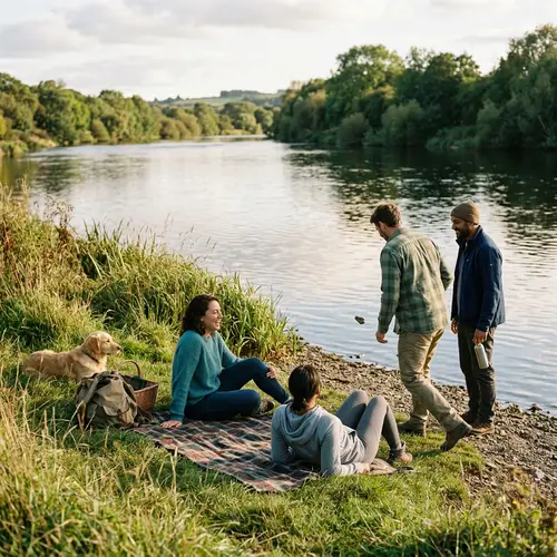 Men and Women Enjoying Riverbank Activities