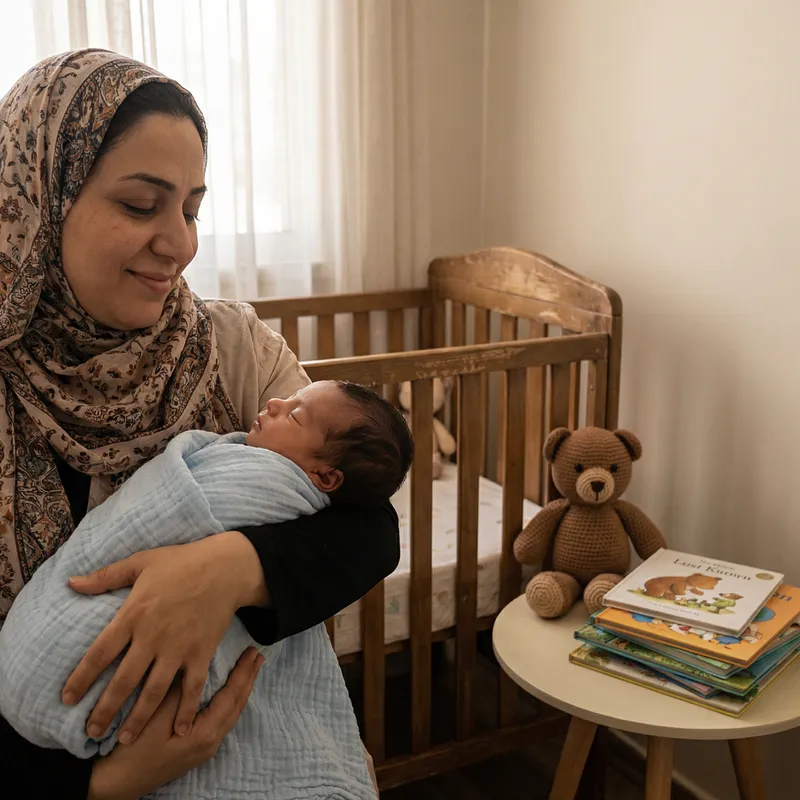 Middle-Eastern Mother with Newborn: A Serene Moment