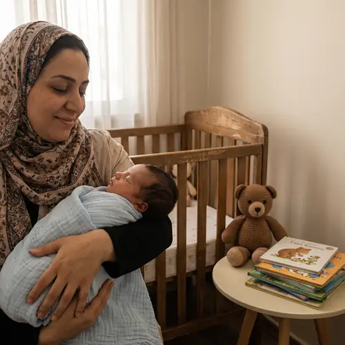 Middle-Eastern Mother with Newborn: A Serene Moment