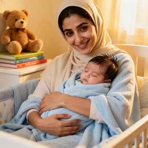 Middle-Eastern Mother with Newborn: A Serene Moment