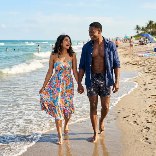 Engaging Beach Scene with South Asian Girl and Handsome Black Man