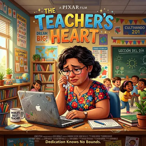 Heartwarming Disney Pixar Movie Cover: Crying Teacher and Scratched Laptop