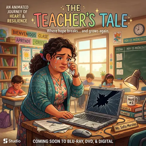 Animated Film Cover: Plus-Size Hispanic Teacher Crying by Scratched Computer