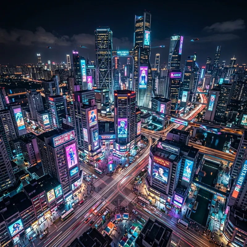 Cyberpunk Cityscape: Neon Lights & Vibrant Colors at Night