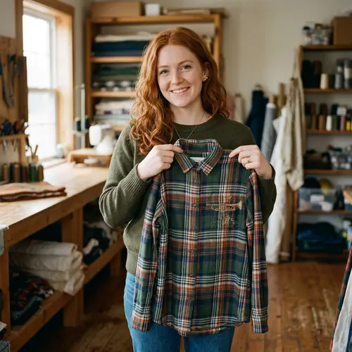 Red-Haired Woman with Flannel Shirt - Unique Fashion