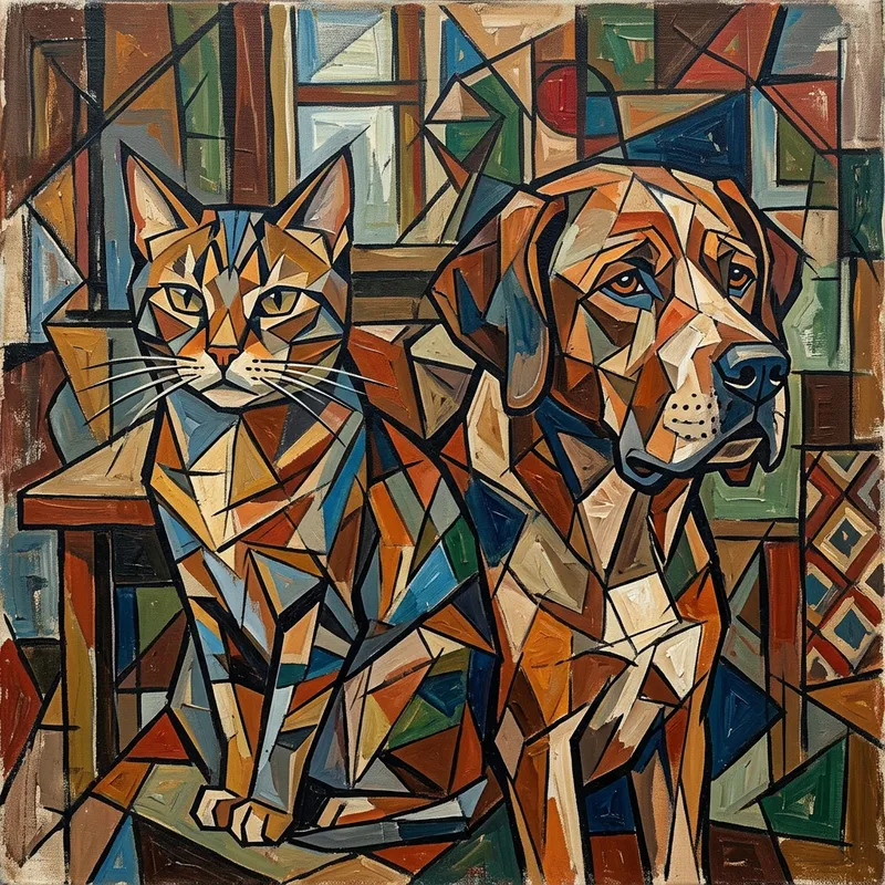 Cubism Art: Cat and Dog Abstract Design