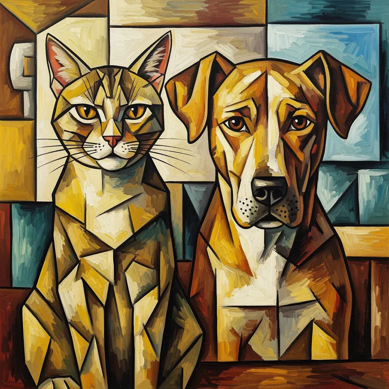 Cubism Art: Cat and Dog Abstract Design