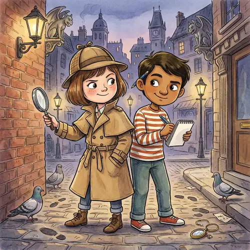 Detective Duo: Brown-Haired Girl & Olive-Skinned Boy | Mystery Adventures
