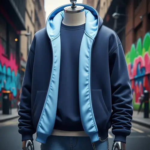 Navy Blue Hoodie with Light Blue Lining