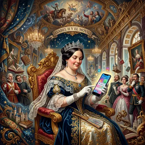 Surreal Art of Isabel II with Mobile Phone