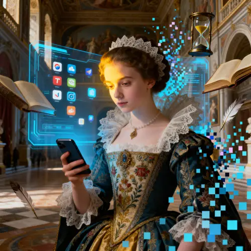 Surreal Art of Isabel II with Mobile Phone