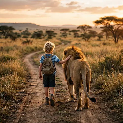 Blonde Boy Walking with Lion: A Unique Adventure