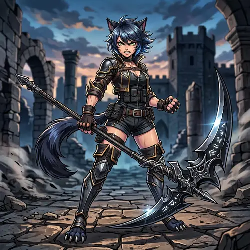 Anime-Inspired Cat Human Character with Menacing Scythe