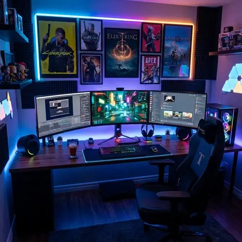 Ultimate Gaming Setup | Multi-Monitor Desk, RGB Keyboard & Mouse