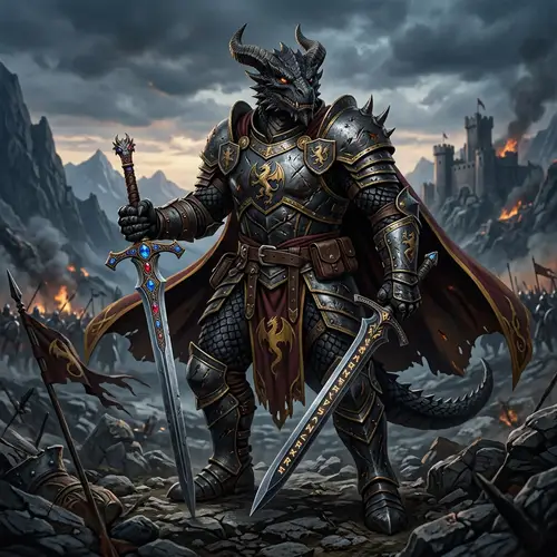 Dragonborn Paladin Warrior with Two Swords