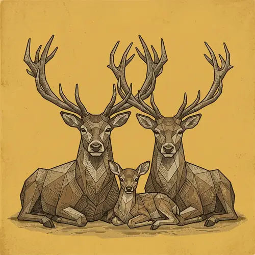 Geometric Polygonal Deer Art on Yellow Background