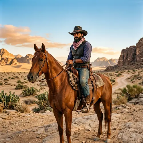 Middle-Eastern Cowboy on Majestic Horse - Desert Legacy