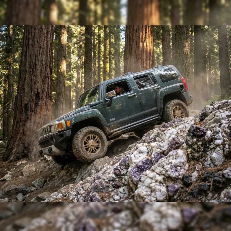 Detailed Hummer H3 4x4 Climbing Quartz & Gem Rock Wall in Redwood Forest