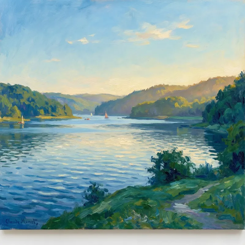 Serene Blue Lake Landscape Art